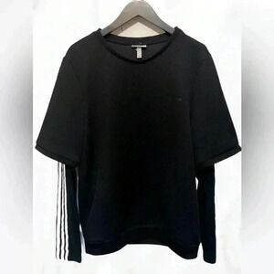 Adidas Neo black white stripes casual crewneck  Long sleeve top XL